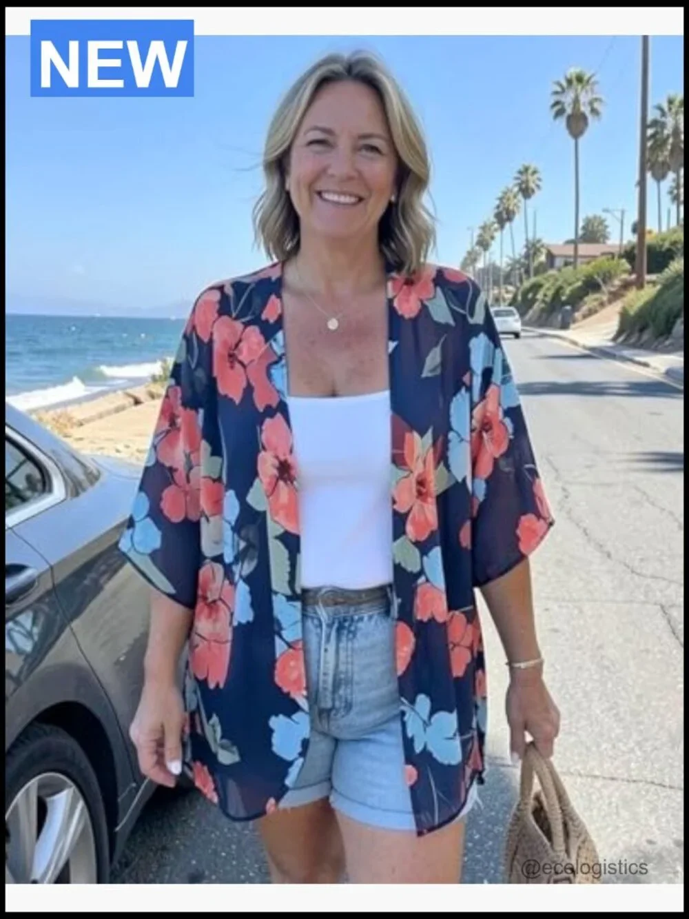 Puff Sleeve Floral Kimono Cardigan Loose Cover Up Blouse